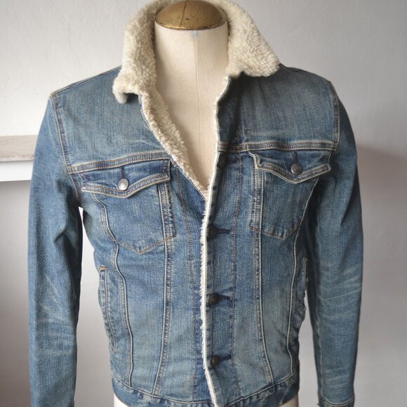 Denim Trucker Jacket/ Sherpa Lined Goodfellow Jacket/ S/M - Picture 5 of 8